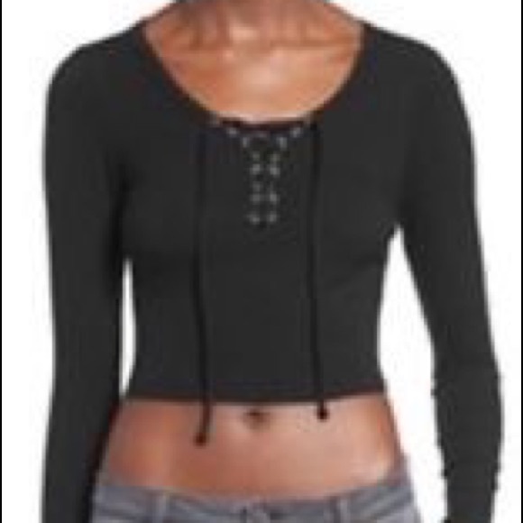 Sun & Shadow lace up long sleeved crop top - Picture 1 of 4